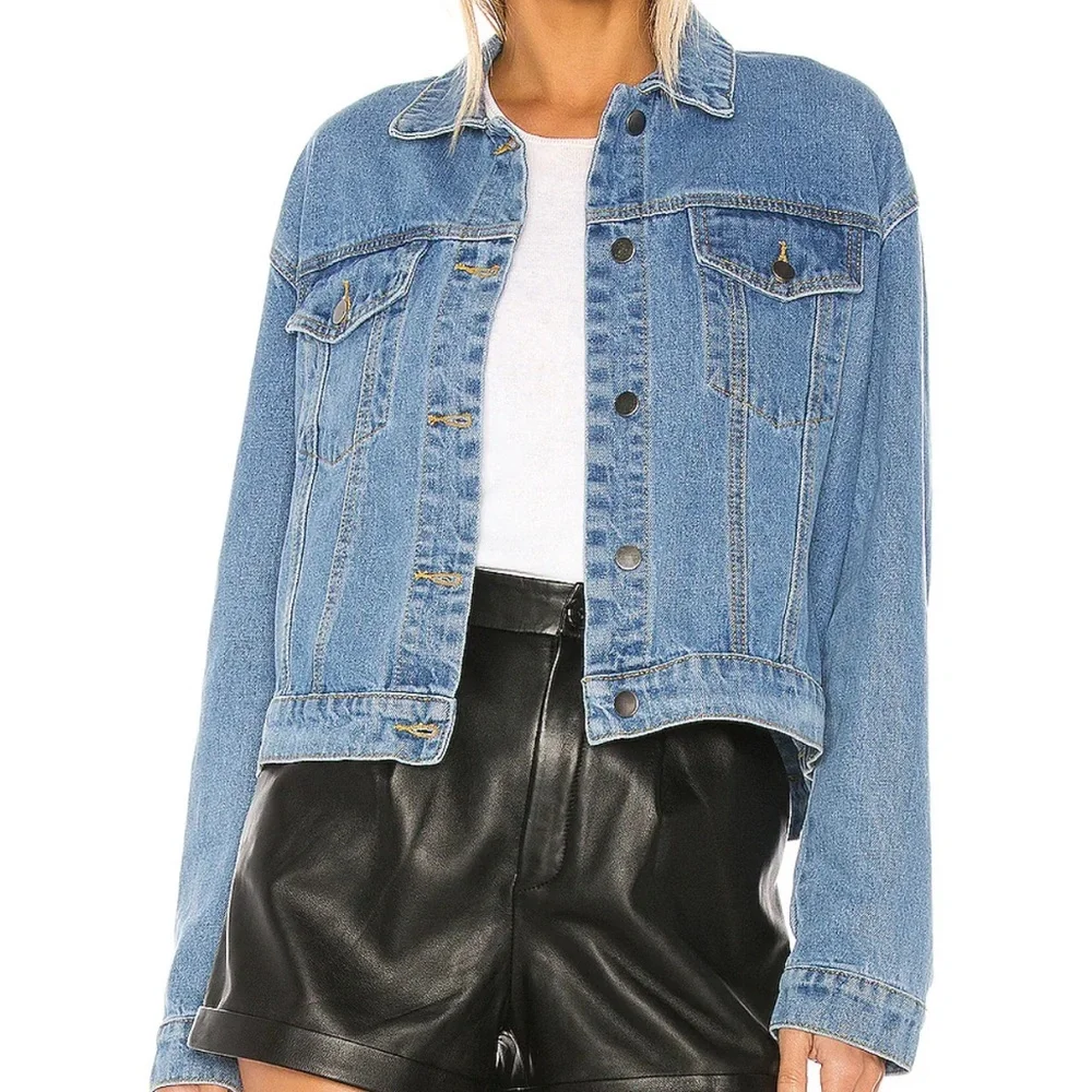 NWOT Revolve Superdown Rhinestone Fringe Denim Jacket - Picture 3 of 10